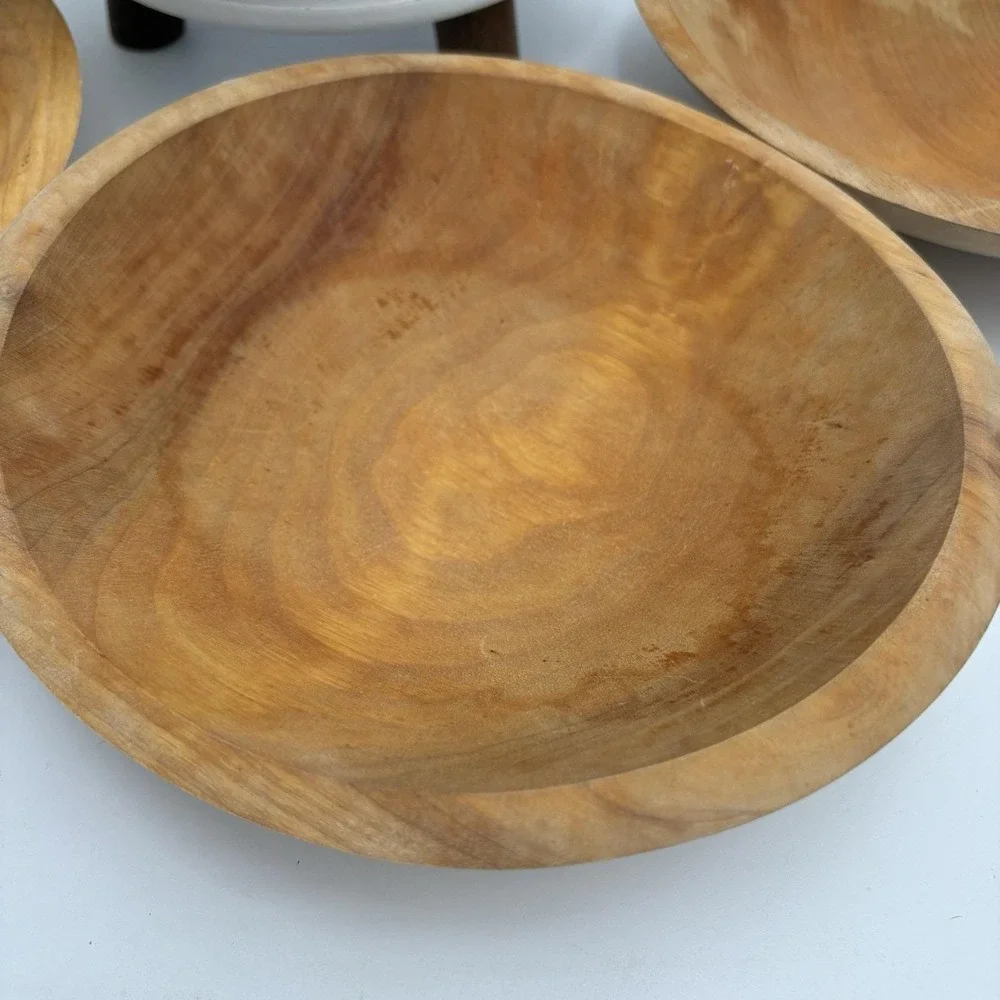 Handcarved Spalted Wooden Bowls‎ Oval Salad Set Of 4 Handcrafted MCM 7x8
